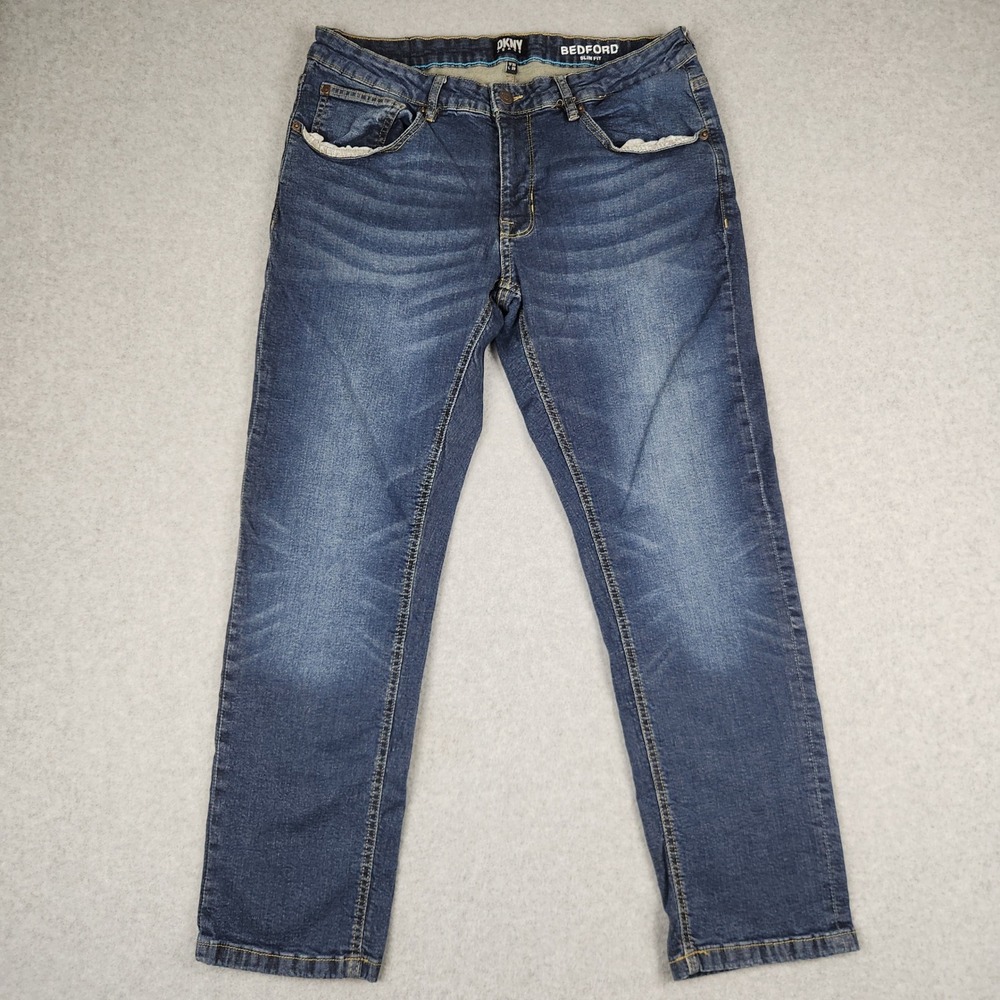 DKNY Jeans Bedford Slim Fit Men's‎ 33x29 Blue Medium Wash Stretch Cotton Blend